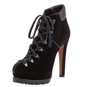 Alaïa Black Velvet Platform Hiker Boots NEW EU 38 Lace-up Leather trim